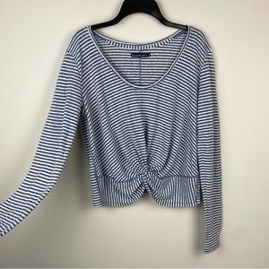 Abercrombie & Fitch AF Blue & White Stripe Knit Tee, Long Sleeve, Knot Detail, L